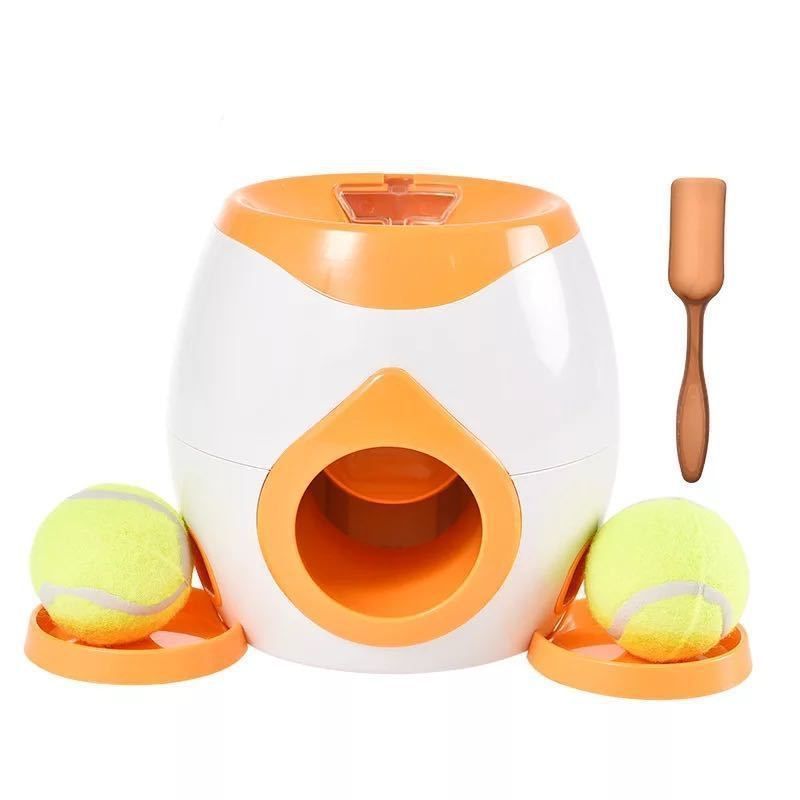 2024 Hot Sale Yiwu Agent eat and play interactive automatic dog tennis ball launcher for dogs 2 in 1 pet ball launcher