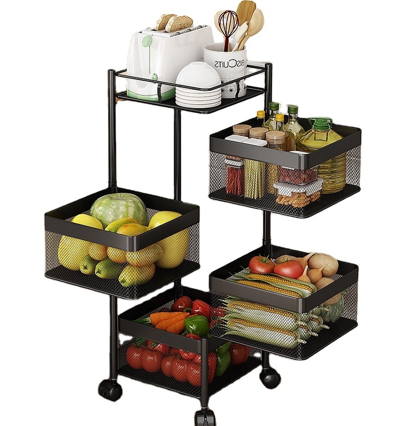 Hot sell carbon steel square round rotating storage rack kitchen vegetable and fruit storage basket 3 layers 4 layers 5 layers