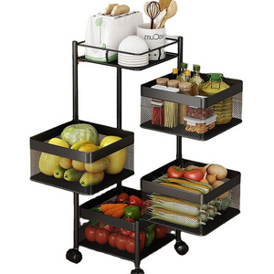 Hot sell carbon steel square round rotating storage rack kitchen vegetable and fruit storage basket 3 layers 4 layers 5 layers