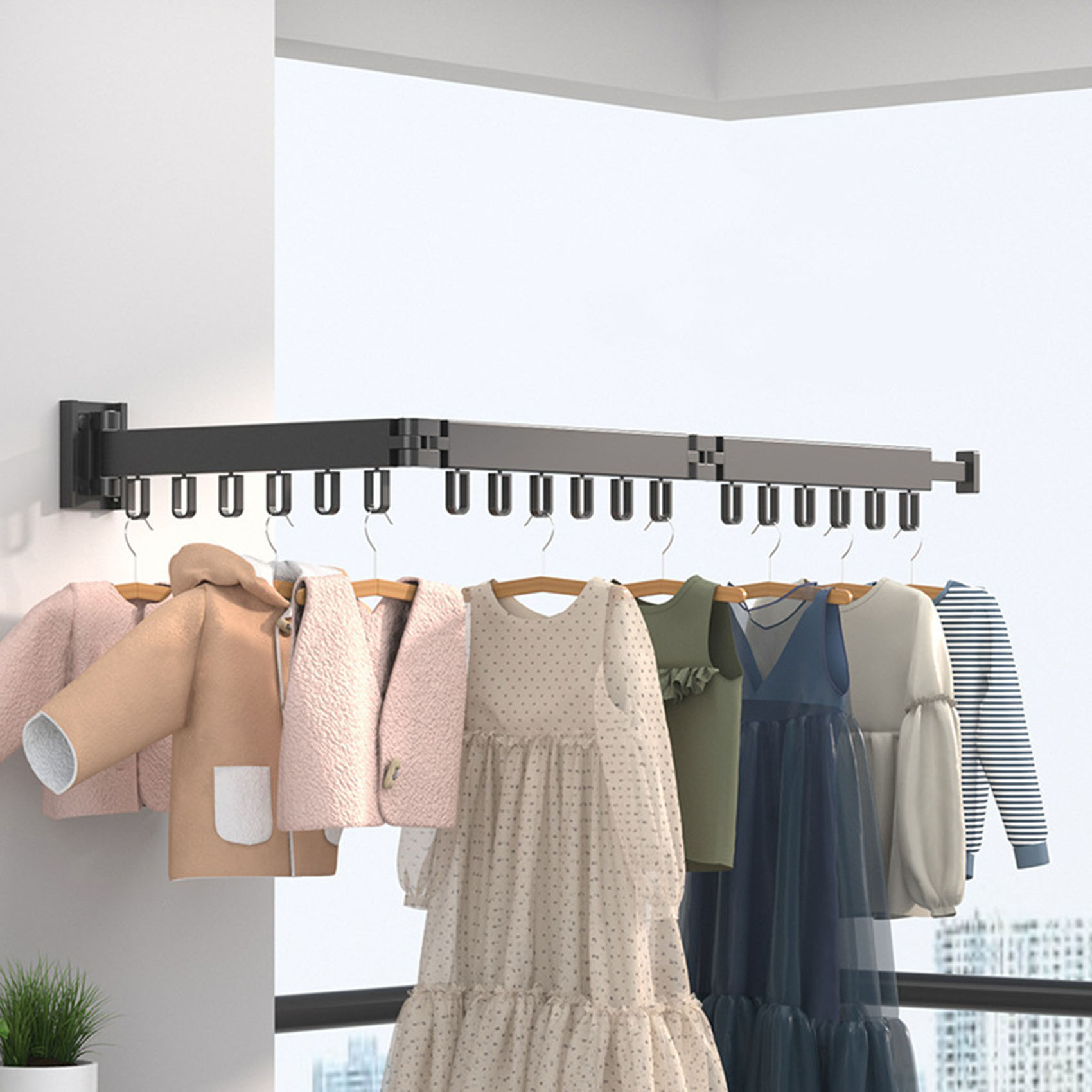 360 degree rotating laundry drying shelf towel Clothes Drying Rack Wall-mounted Clothes hanger rack Folding clothes hanger