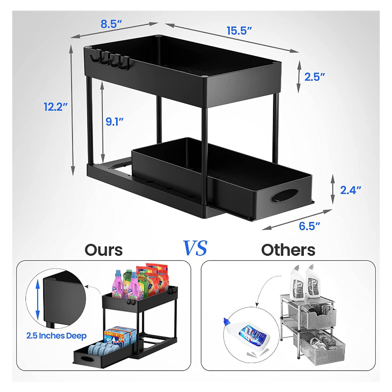 ABS 2 Tier Multi-purpose Bathroom Cabinet Organizer Sliding Cabinet Organizer Drawer, Under Sink Organizers and Storage