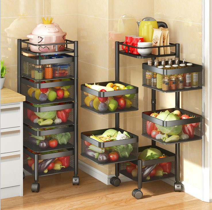 Hot sell carbon steel square round rotating storage rack kitchen vegetable and fruit storage basket 3 layers 4 layers 5 layers