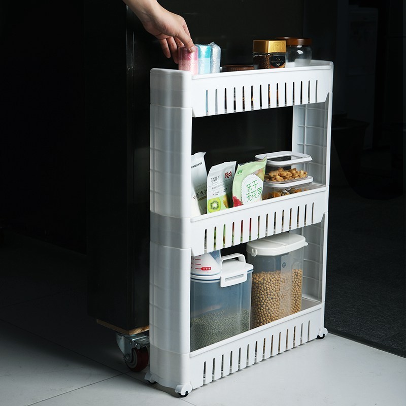 2024 3 levels Slim Slide Storage Tower Organization Serving Cart Shelf for Narrow Spaces gap storage rack Kitchen accessories