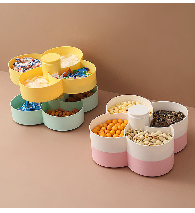 2024 hot sell Household items Rotating Plastic Candy Tray Double-deck Snack container Food container Food Storage boxes