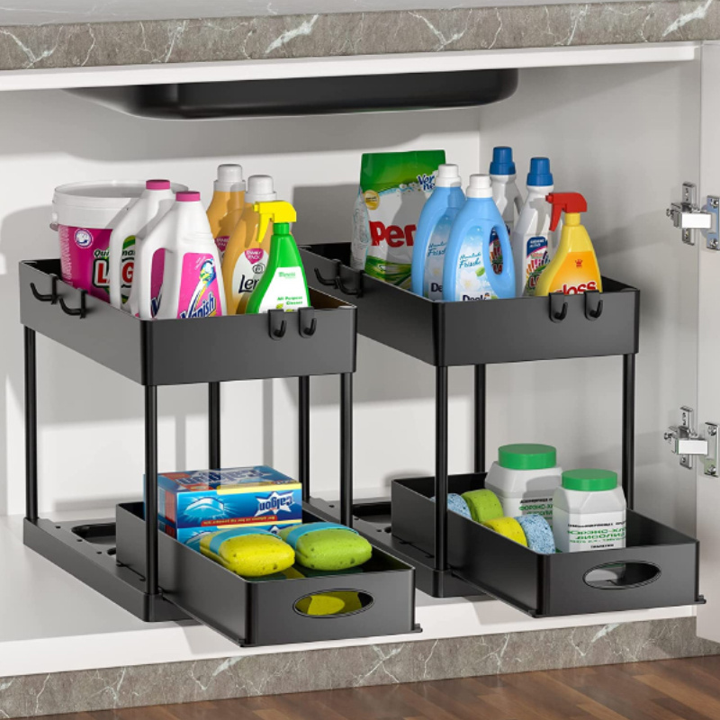 ABS 2 Tier Multi-purpose Bathroom Cabinet Organizer Sliding Cabinet Organizer Drawer, Under Sink Organizers and Storage