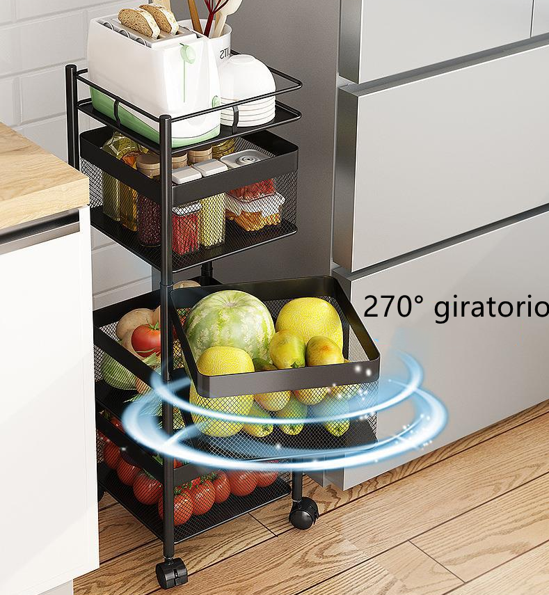 Hot sell carbon steel square round rotating storage rack kitchen vegetable and fruit storage basket 3 layers 4 layers 5 layers