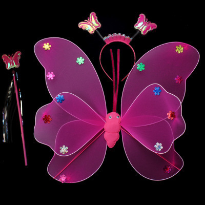 Glowing  Wings Little Girl Back Decoration Children Led Flashing Toys Wonderful Magic Wand Flower Fairy Set