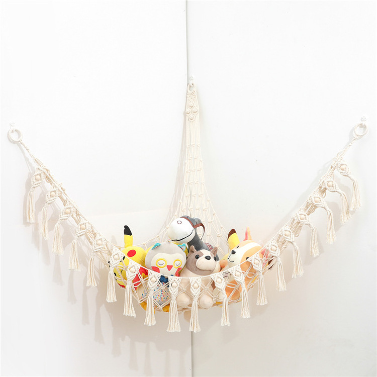 Stuffed Animal Storage Hammock,Hanging Macrame Boho Tassels Hammock Net Toy Organizer Net Holder For Home Decor