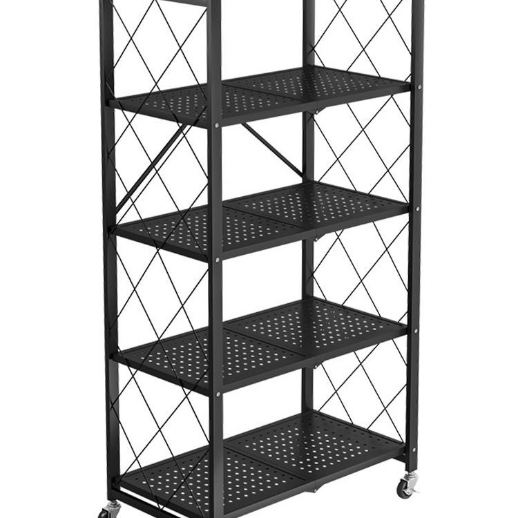 Three Four Five tires layers black white iron carbon steel rust-proof collapsible folding rolling cart storage book shelf