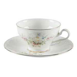 3.5 inches 5 inches New European Style Bone China Flora Coffee Cup Set With Ceramic Simple Cup & Saucer with Golden Rim