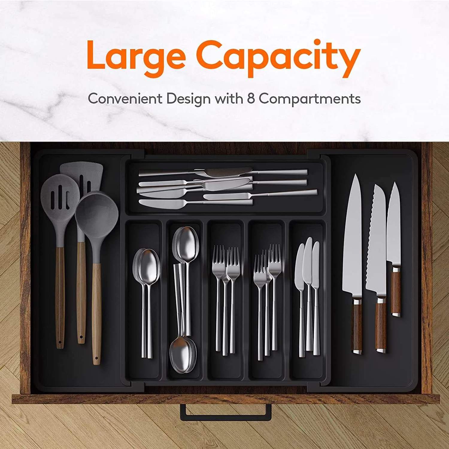 Wholesale High Quality Expandable Kitchen Drawer Tray Retractable Cutlery Tool Storage Box for Knife and Fork