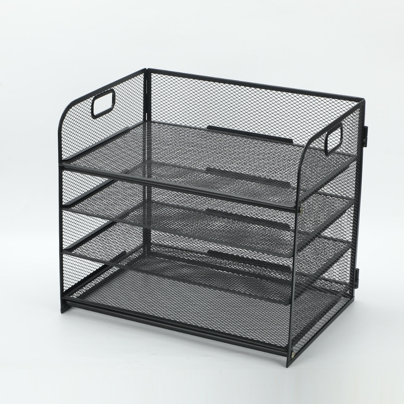 Black iron multi-layer  desktop document  stationery office  storage basket