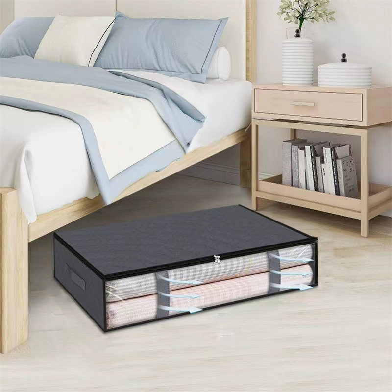 Underbed Storage Box Boxes with Viewing Window 4 Handles Under Bed Foldable Blanket Storage Bag Clothes Organizer Containers