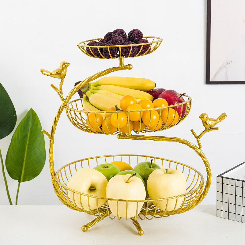 Golden black nordic simple fruit bowl multi-layer fruit basket iron candy plate storage basket