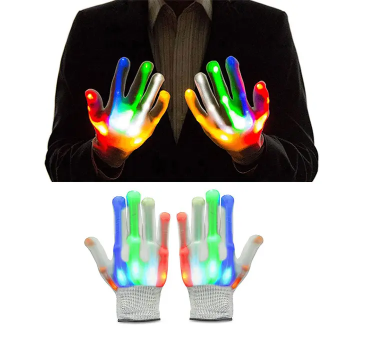 2024 Halloween Decoration Party Flashing Finger Lighting Glow Mittens LED Glow Gloves for Halloween Toys Kids