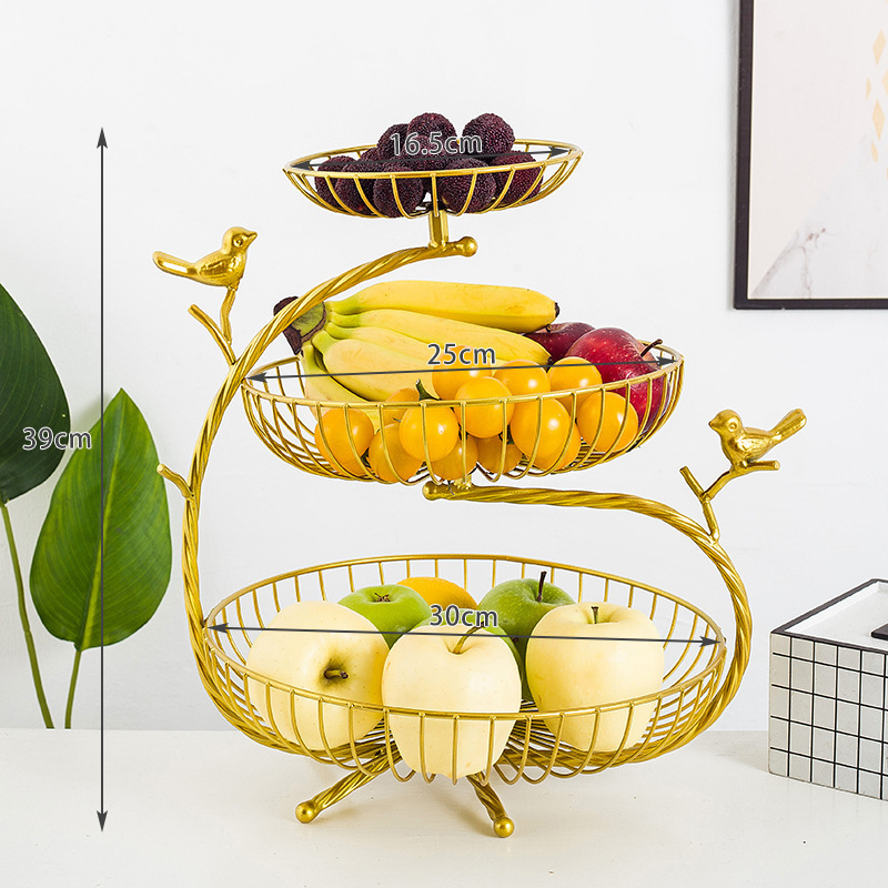 Golden black nordic simple fruit bowl multi-layer fruit basket iron candy plate storage basket