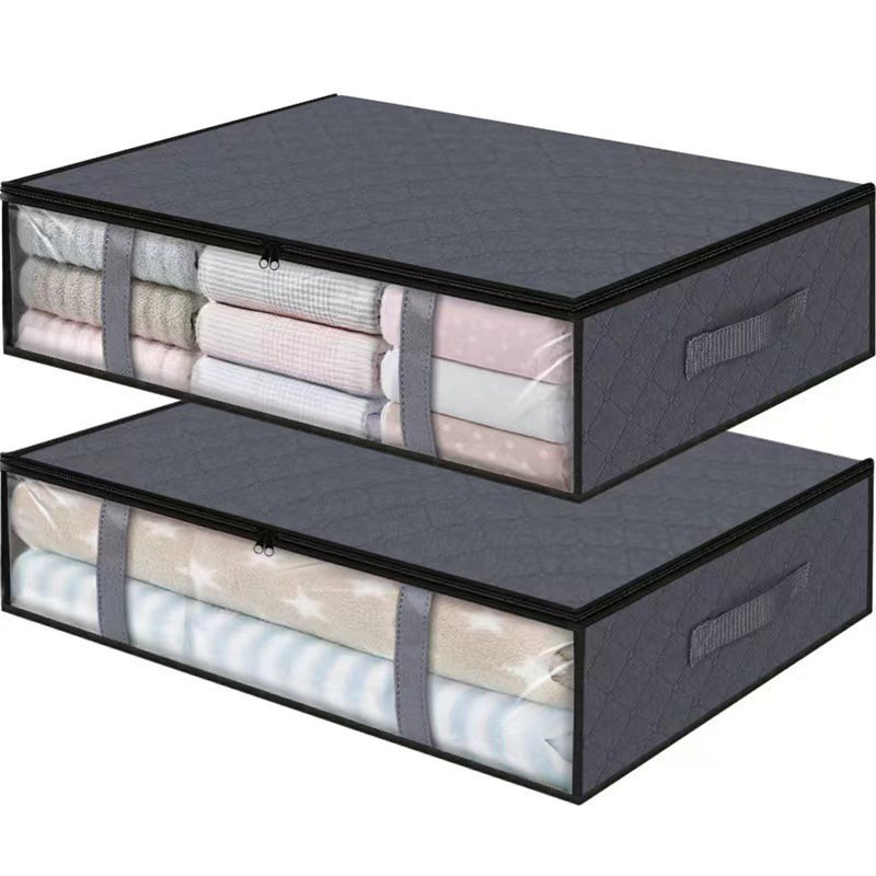 Underbed Storage Box Boxes with Viewing Window 4 Handles Under Bed Foldable Blanket Storage Bag Clothes Organizer Containers