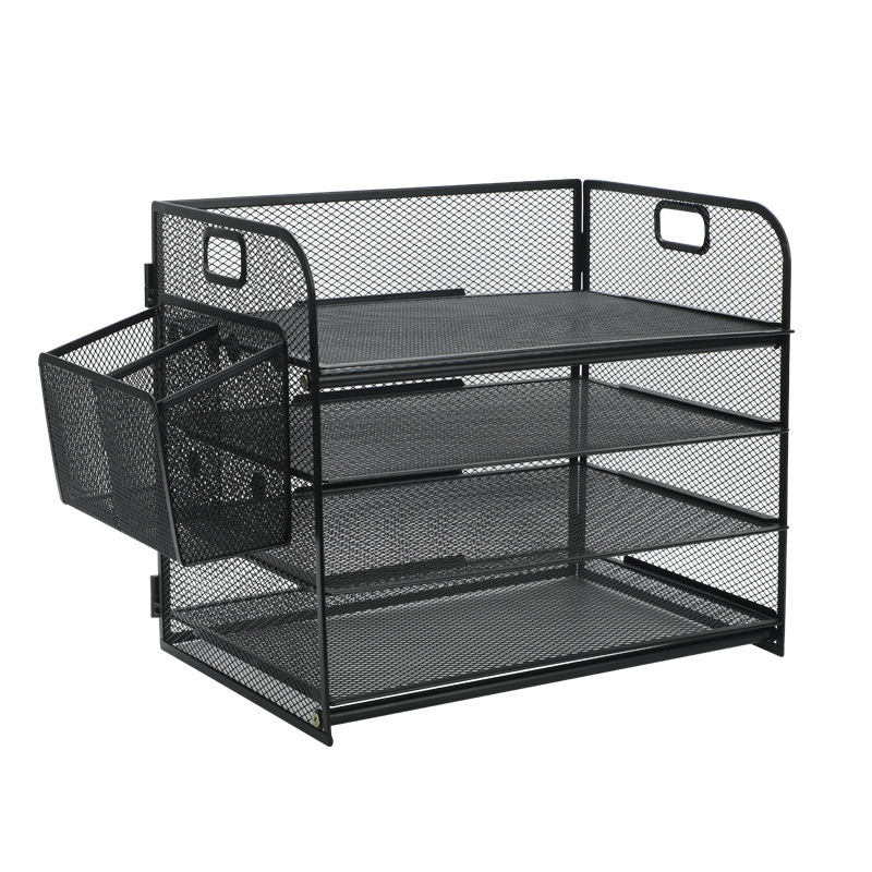 Black iron multi-layer  desktop document  stationery office  storage basket