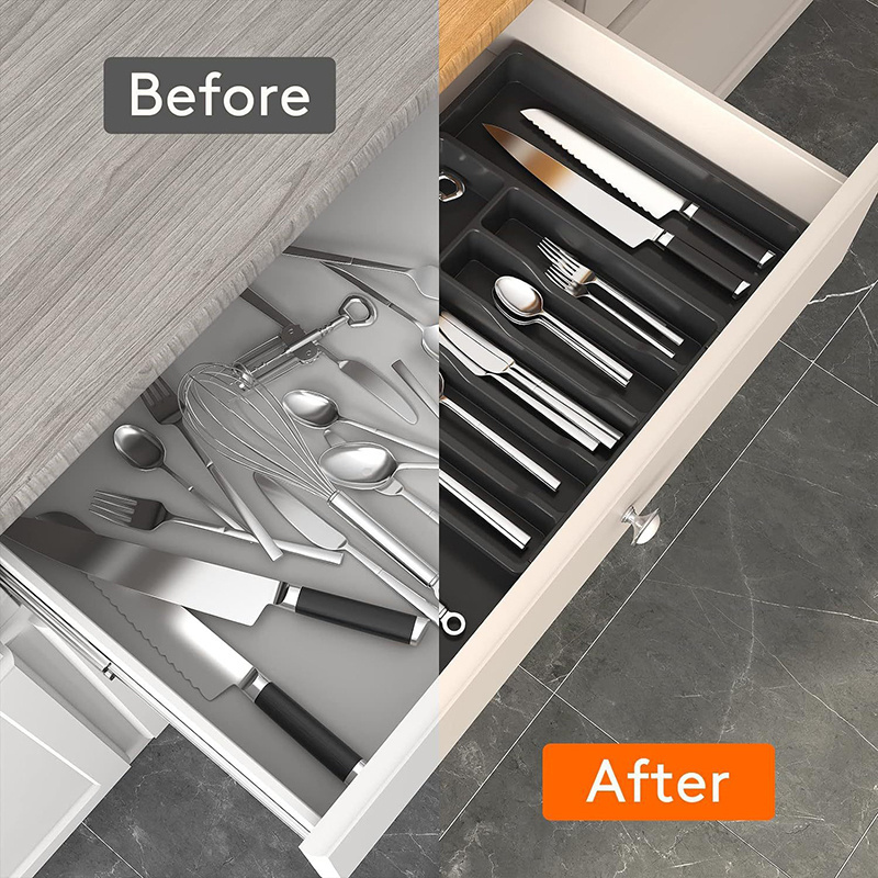 Wholesale High Quality Expandable Kitchen Drawer Tray Retractable Cutlery Tool Storage Box for Knife and Fork