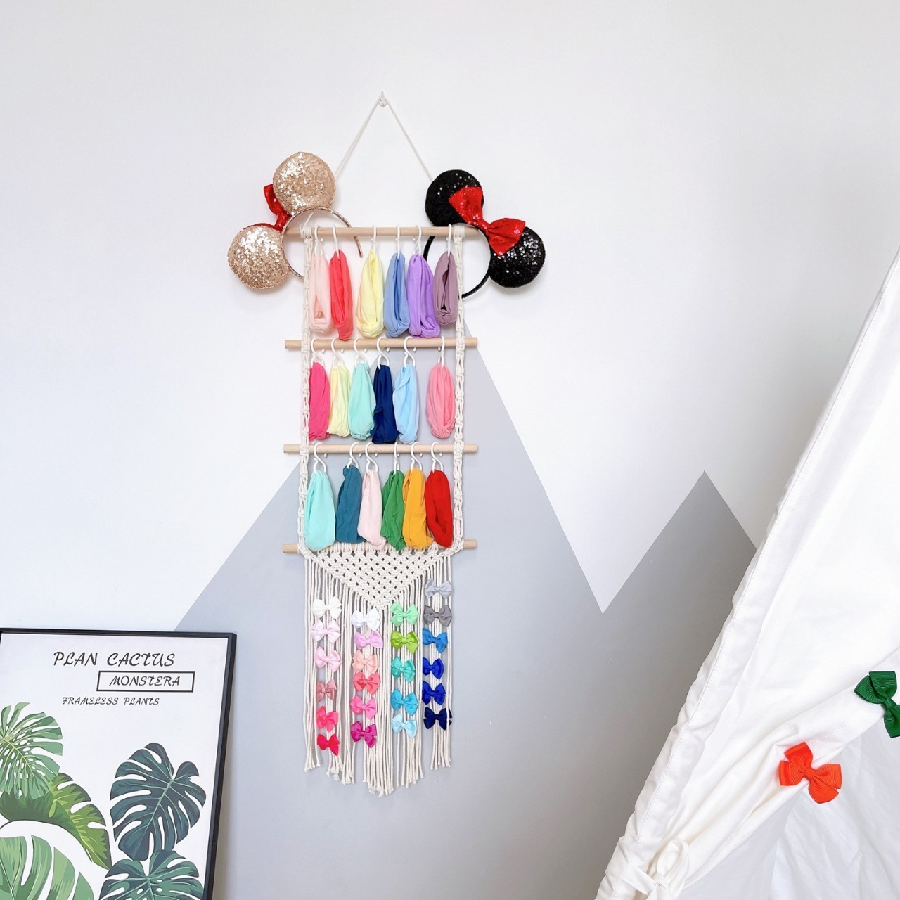 Bohemia Artificial Braided Hair Accessories Storage Rack Cotton Rope Hanging Tassel Children's Room Wall Hanging Decoration