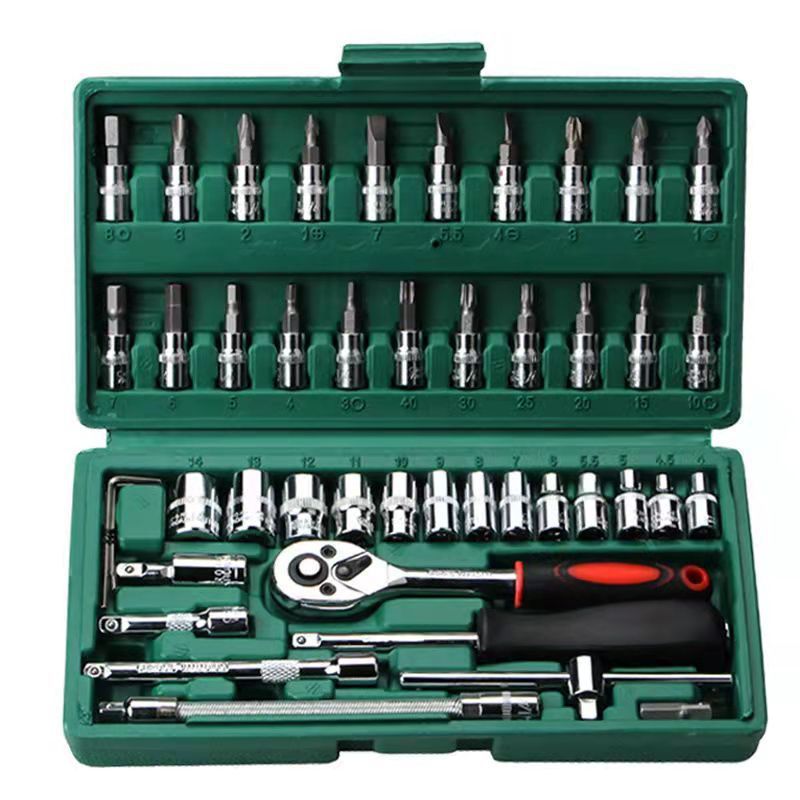 Multifunctional 46PCS Car Socket Wrench Hand Tool Set Wrench Kit Socket Spanner Set Auto Repair Tool Box