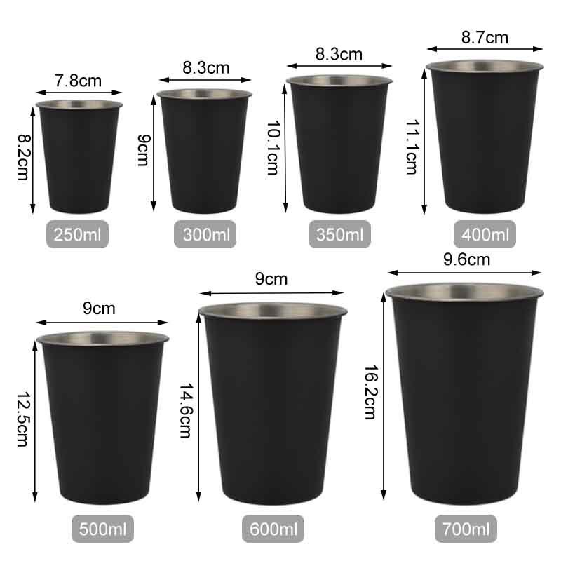 Black Dishwasher Safe Shatterproof Metal Tumbler Drinking Cups for Kids Adult Stainless Steel Pint Cup