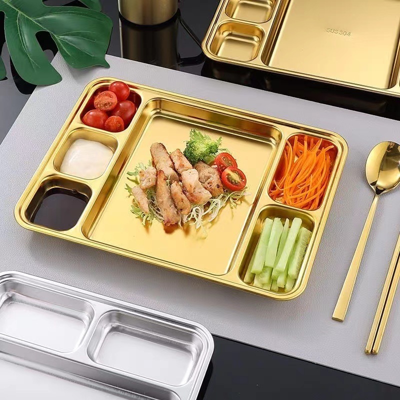 Wholesale Hotel Restaurant Canteen 3/4/5/6/7 Compartment Stainless Steel Dinner Tray Divided Food Serving Plates