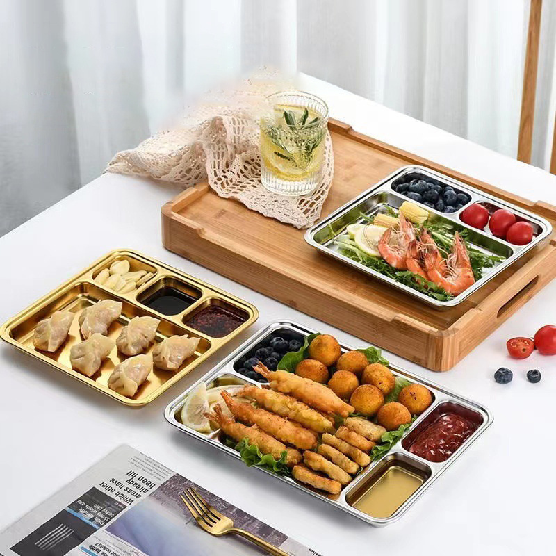 Wholesale Hotel Restaurant Canteen 3/4/5/6/7 Compartment Stainless Steel Dinner Tray Divided Food Serving Plates