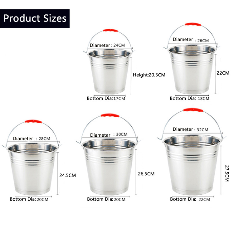 Factory Wholesale Price 6L 7L 8L 10L 12L 16L 20L Stainless Steel Fishing Water Bucket Pail