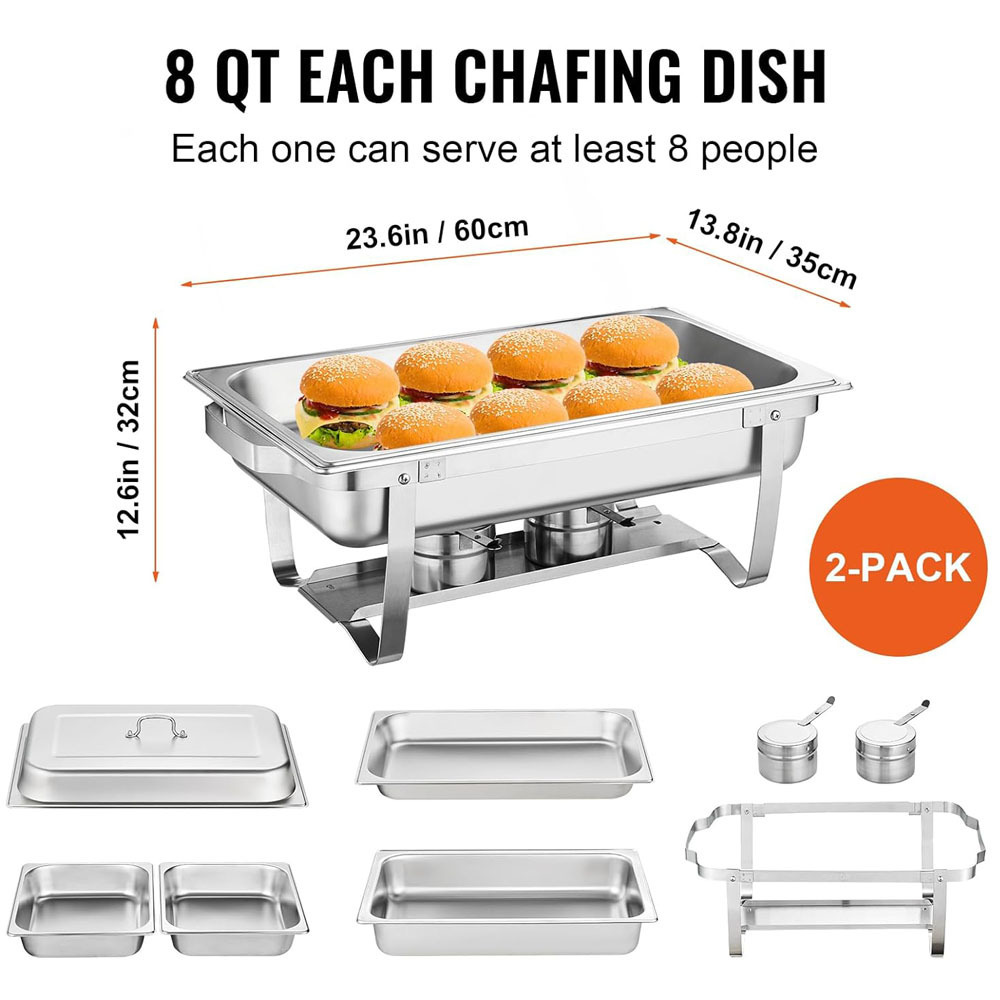 8QT Party Canteen Rectangle Stainless Steel Chafing Dish Buffet Set Chafer Set