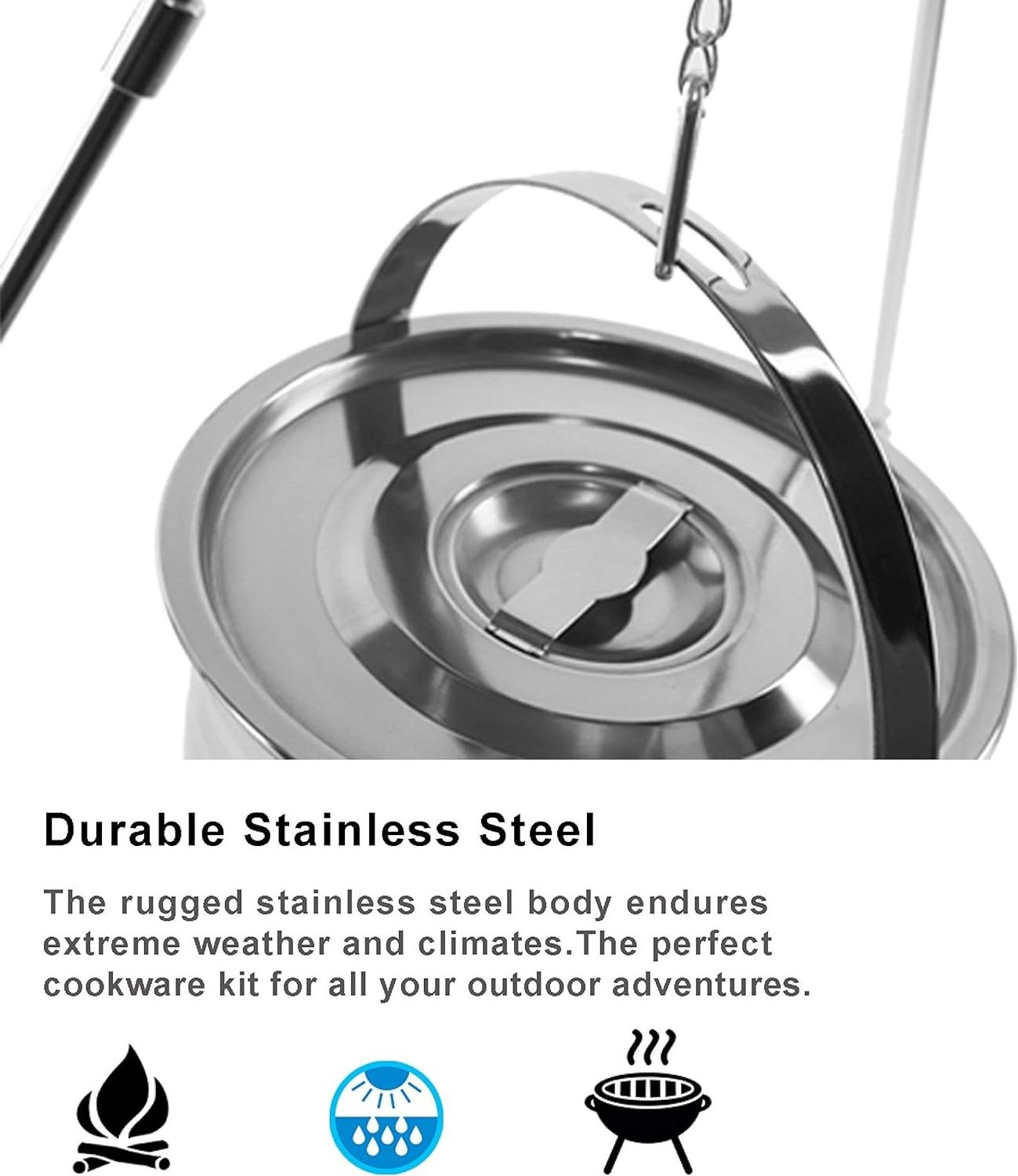 Factory wholesale stainless steel camping pot outdoor camping mess kit cookware cooking pot set of 4 pcs