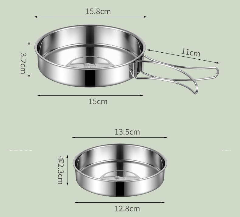 set of 6 pcs camping cooking set stainless steel camping pot pan drinking cup cutlery cookware mess kit