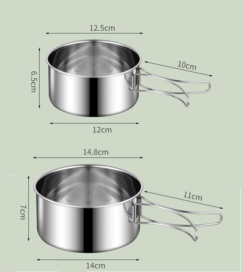 set of 6 pcs camping cooking set stainless steel camping pot pan drinking cup cutlery cookware mess kit