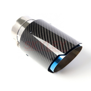 Car Universal Straight Gloss Carbon Fiber burnt blue Stainless Exhaust Muffler Tip Exhaust End Pipe Tail Tip