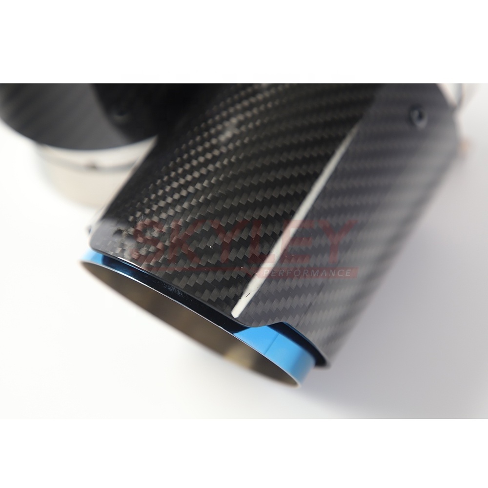 Customized Logo Car Universal Glossy Carbon Fiber Exhaust Tip Burnt Blue Sus 304 Muffler Tip Carbon Fiber Tip Car Accessories