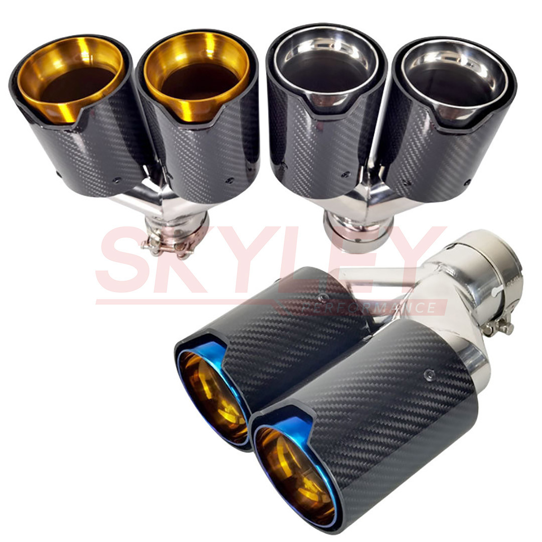 SKYLEY Chrom Exhaust Dual Tips Factory Customize M Performance Black Carbon Fiber + Stainless Steel Muffler for Bmw