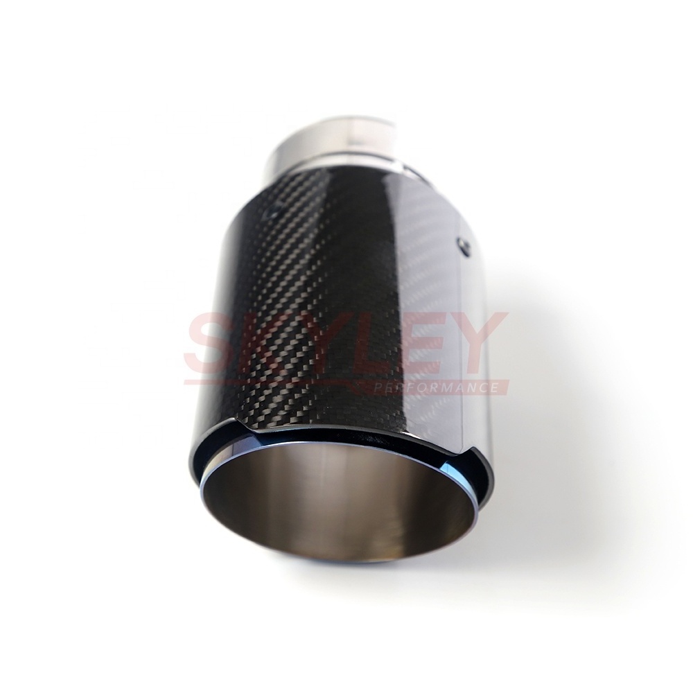 Car Universal Straight Gloss Carbon Fiber burnt blue Stainless Exhaust Muffler Tip Exhaust End Pipe Tail Tip