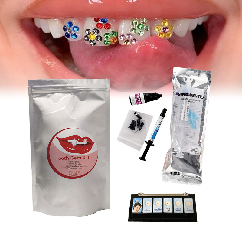 Private Label Teeth Gem Set Material BONDing Light Cure Adhesive 37% Etchant Blue Gel Composite Tooth Gem Kit