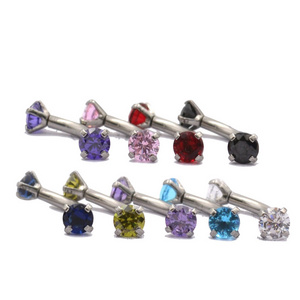 Fashion jewelry piercing jewelry 3mm double zircon eyebrow nail stainless steel belly navel body piercing ring