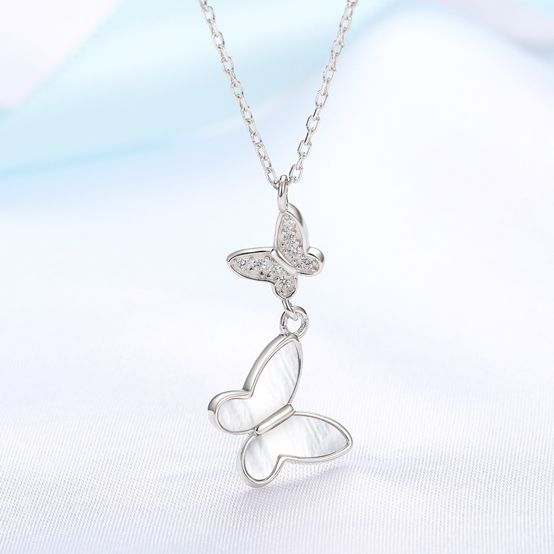 Butterfly shell necklace women S925 silver pendant cz crystal diamond  sterling silver 925 jewellery