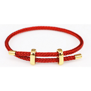 handmade rope bracelet men women adjustable red cotton rope cord bracelet stainless steel braided bracelet