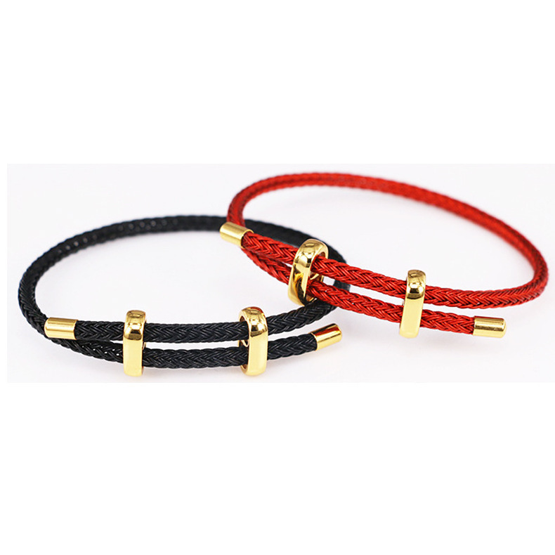 handmade rope bracelet men women adjustable red cotton rope cord bracelet stainless steel braided bracelet