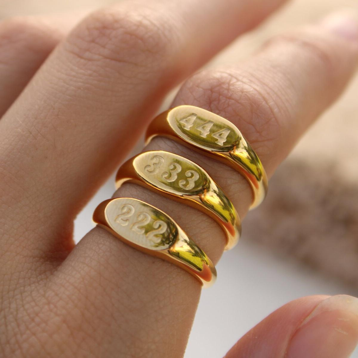 Angel number ring 111-999 engraved numbers 18k gold stainless steel waterproof rings men women jewelry