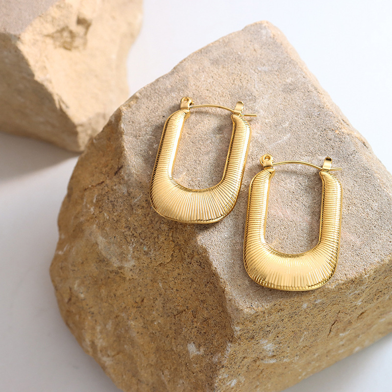 U hoop gold earrings fashion jewelry  women stainless steel long square earring making supplies