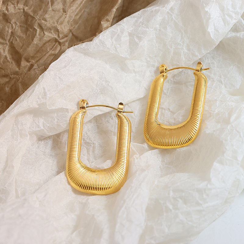 U hoop gold earrings fashion jewelry  women stainless steel long square earring making supplies