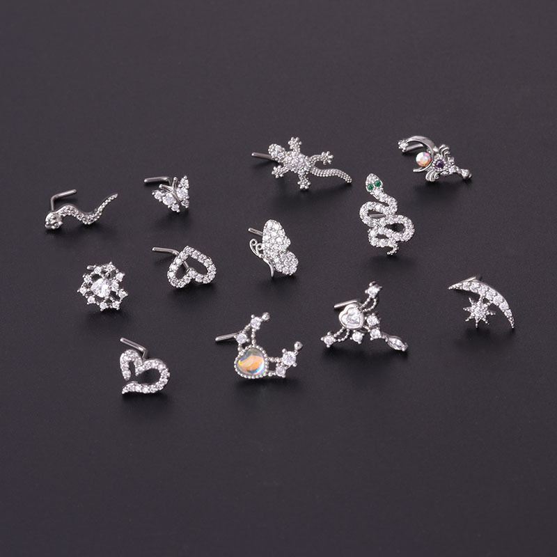 20g S L carved 316l stainless steel nose stud piercing jewelry nose rings for women pierced nose body piercing jewelry