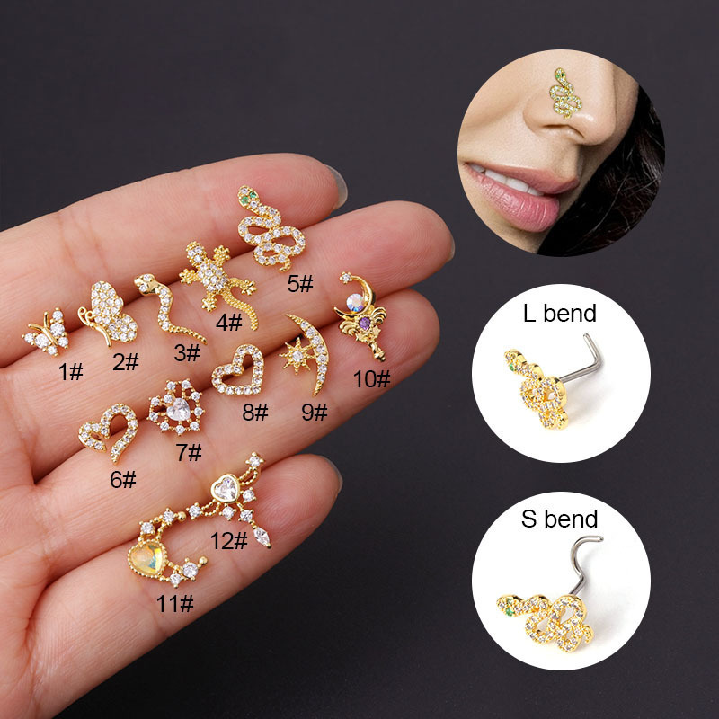 20g S L carved 316l stainless steel nose stud piercing jewelry nose rings for women pierced nose body piercing jewelry