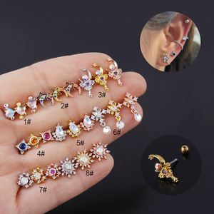 20g zircon stainless steel piercing wholesale women fashion gold helix ear piercing septum body piercing jewelry