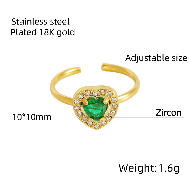 18K Adjustable Stainless Steel INS Wind Double Diamond Embedded Love Heart Ring Set High-Grade round & Oval Zircon Ring Women