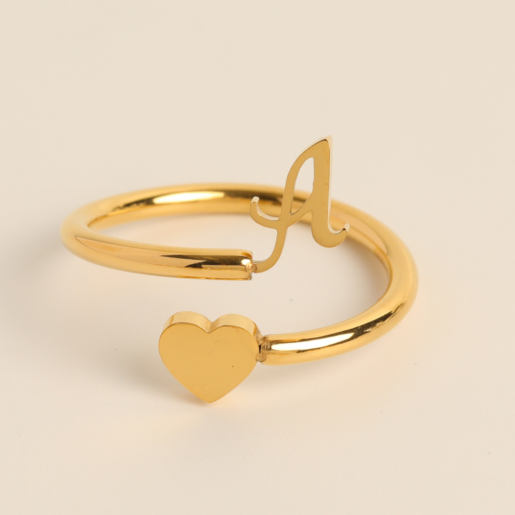 fashion new design letter heart adjustable rings 18K pvd gold plated stainless steel nickle free open ring for women men jewelry